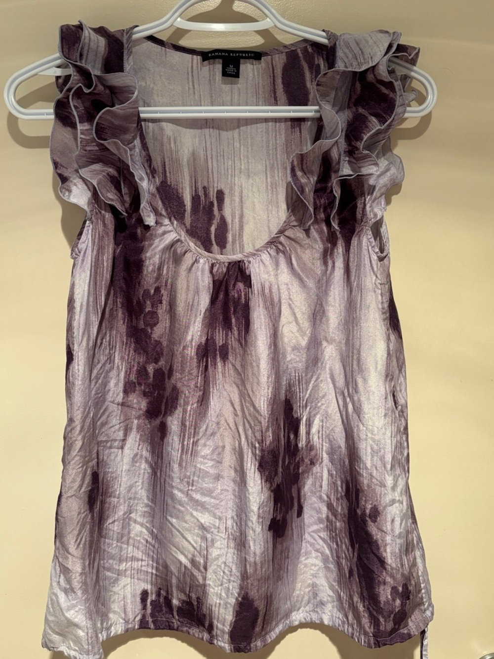 Silk Banana Republic Lavender and Plum Ruffle Shoulder